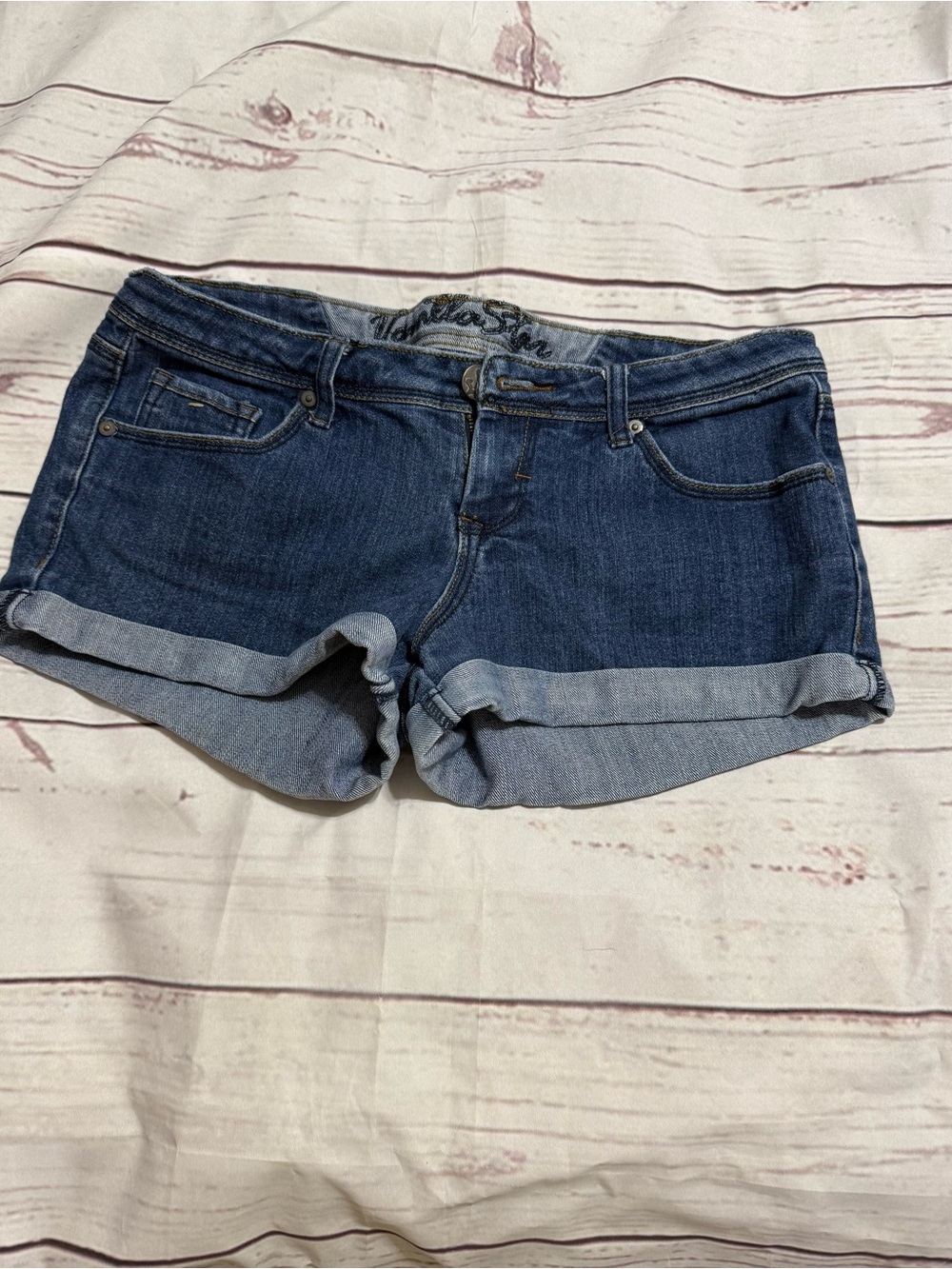 Vanilla Star Dark Blue Rolled Hem Denim Shorts